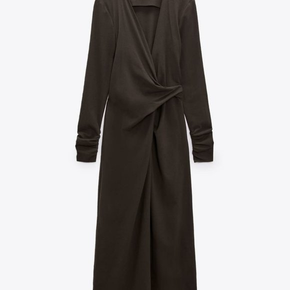 NWT ZARA DRAPED WOOL BLEND DRESS  TOFFEE - REF. 8853/638 XS, S, M - Picture 4 of 6